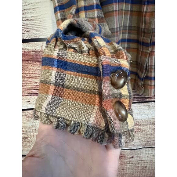 Sezane Coline Shirt Folk Check Print Size French 34 US 2 Western Ruffle Plaid - Picture 4 of 11